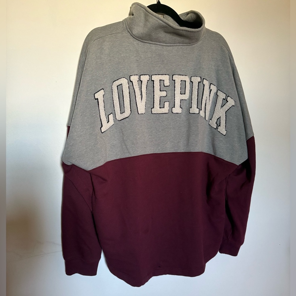 PINK Victoria's Secret Varsity Half-Zip Cowl Sweater